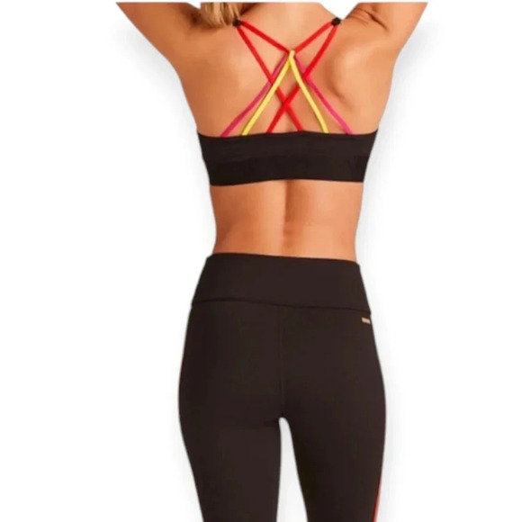 Alala Reef Sports Bra Colourblock with Strappy Back Black Pink Red Yellow Small - Picture 2 of 13